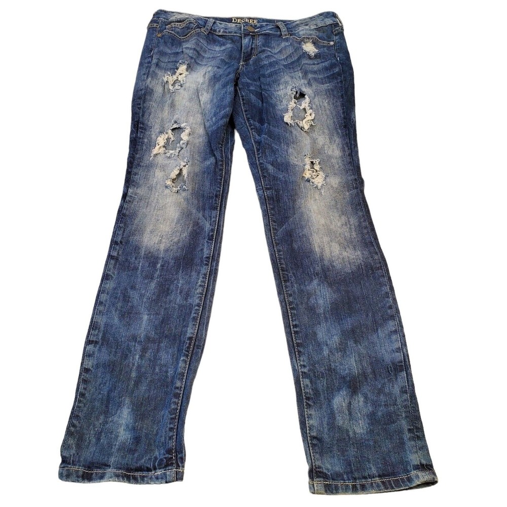 Decree Junior’s Distressed Holes Jeans‎ Super Skinny Stone Washed Stretchy SZ 13